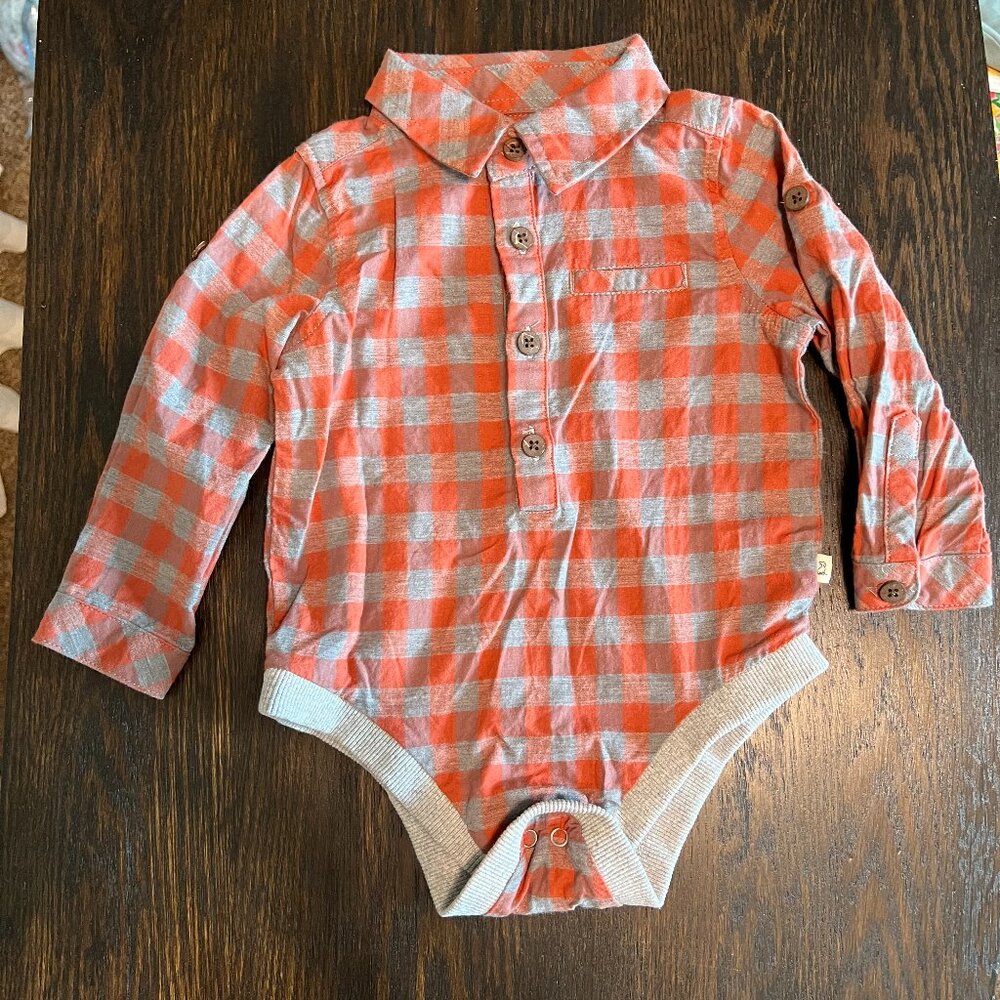 Me & Henry Jasper Orange Gingham Woven Onesie